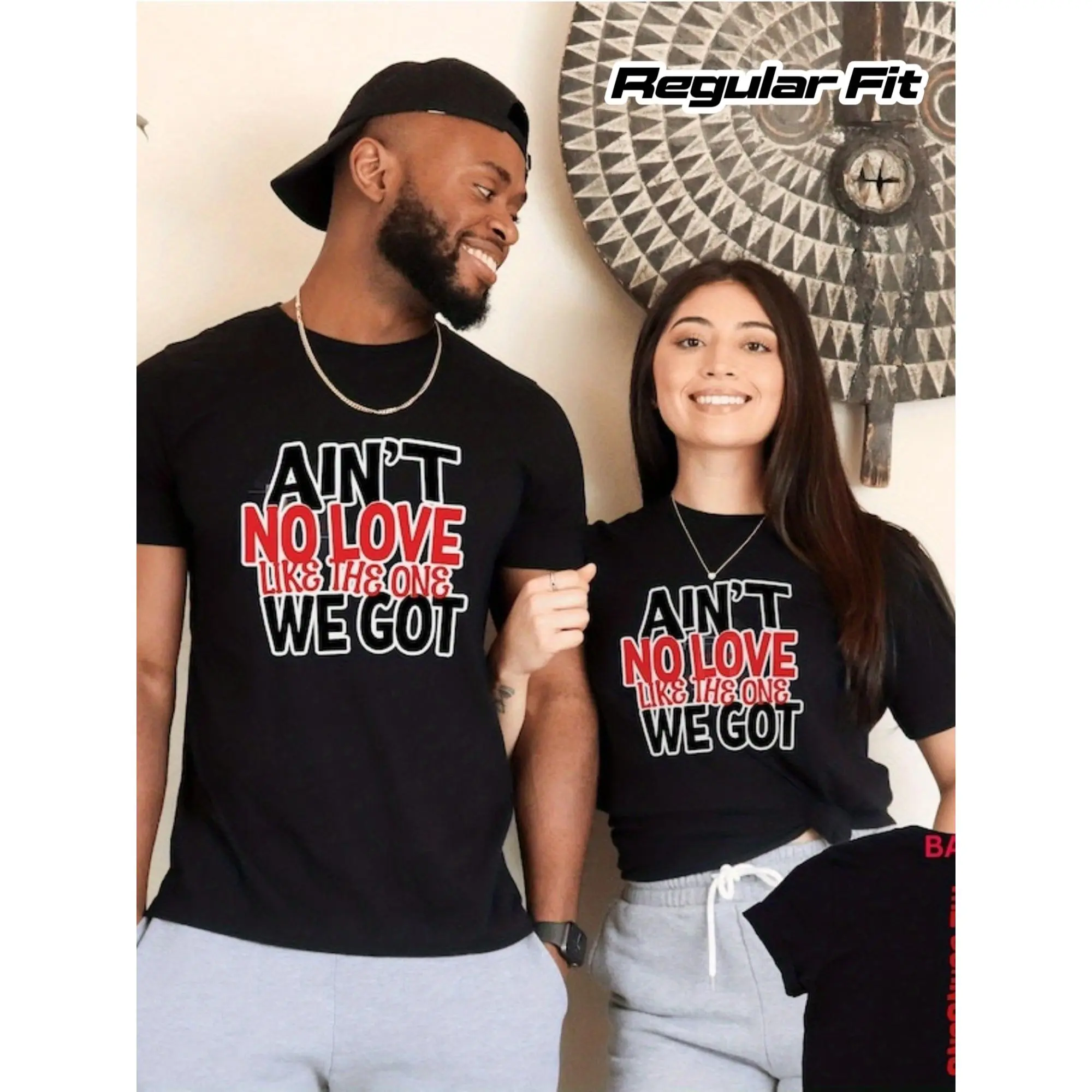 Matching Couple's T-Shirts with "Ain't No Love" Graphic, Casual 100% Cotton Short Sleeve Round Neck Fashion Tops for Beach Wear, Fits, Shortsleeve, Heat Transfer, Classic, Printed Text, Machine Washable, Heat Printed, All Seasons, Perfect Gift, Multi-Size