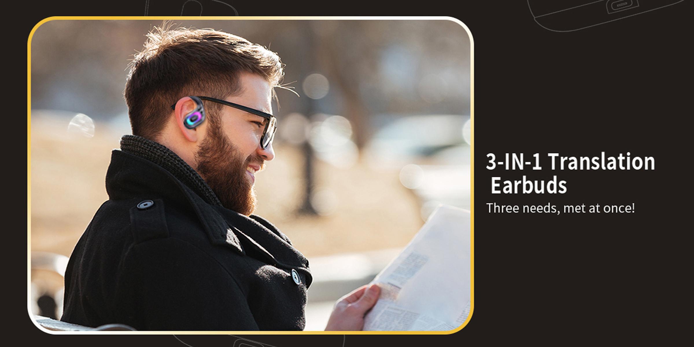 AI Translation Earbuds Real Time, 2026 Upgraded 156+ Language Translator Earbuds for iPhone and Android 3-in-1 Translation Headphones Translating Device for Travel Business Learning with Charging Case