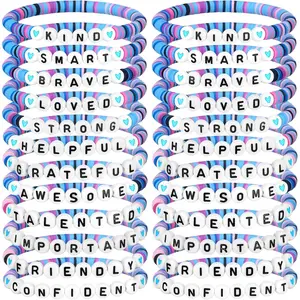 Inspirational Bracelet Gift Bulk for Students End of Year Graduation Gifts from Teacher Motivational Clay Beaded Bracelets Charm Jewelry for Party