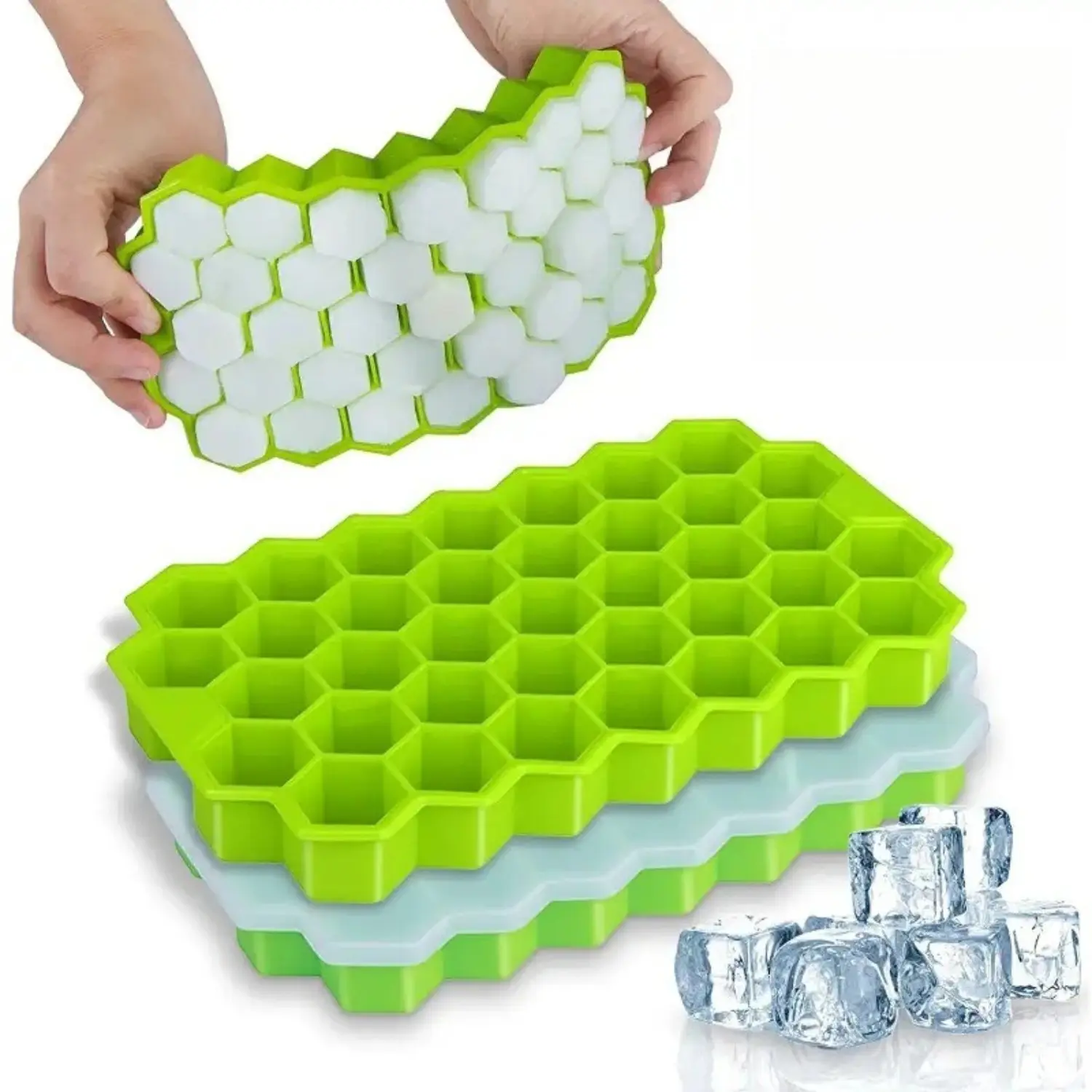 HomeDailyEss 37-Grid Honeycomb Ice Cube Tray with Airtight Lid, Food-Grade Silicone Ice Mold, Easy Release & Stackable, BPA-Free, Reusable for Freezer, Whiskey, Cocktails, Baby Food, Homemade Drinks