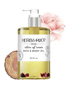 HERB & ROOT Attar of Roses Bath & Body Oil - 8.5 oz - Sweet Almond, Rice Bran, Jojoba, & Grapeseed Oils - Moisturizing & Luxurious Fragrance - Rose Scent