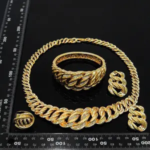 14K Gold Plated 4 Piece Set Necklace Bracelet Ring Earrings Rope Design Jewelry Set