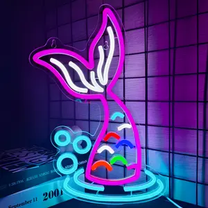 Mermaid Shape Neon Sign Night Light - 5-Level Dimmable USB Ambient Lamp, Safe Energy-Saving, Easy-to-Install Indoor Bedroom Decor for Girls, Ideal Gift for Indoor Use