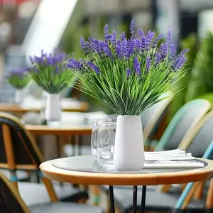 10pcs UV Resistant Artificial Plants Outdoor Fake Monkey Grass With Lavender Flowers, Greenery Shrubs For Decoration, Hanging Planter Home Garden Decor, Aesthetic Room Decor, Home Decor Outdoor Decor