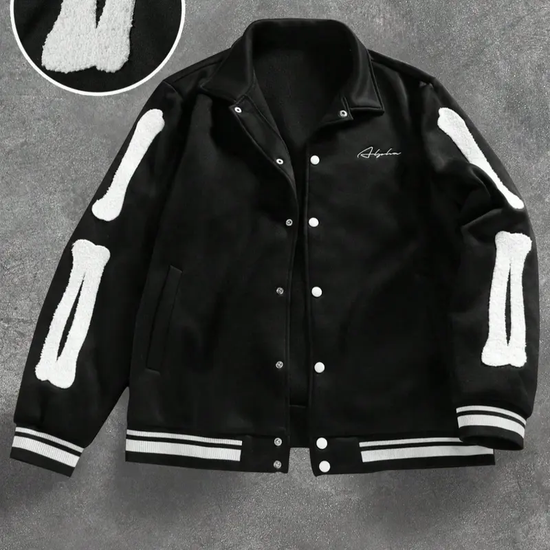 Mens Varsity Jacket Baseball Bomber Jacket Embroidered Long Sleeve Loose Knit Vintage Casual Streetwear Street Fashion Casual Style Outerwear Jackets Coats with Patchwork Hipster Utility Fleece Tops Casual Trendy Coat Casual Fashionable Jacket
