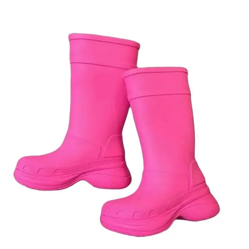 runway thick bottom rainboots designer co-branded cave rubber waterproof boots luxury anti slip soft bottom high top walking water shoes