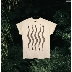 Snake Linoprint Unique Hand Printed Pattern Python Short Sleeve Unisex T-Shirt , Couple style