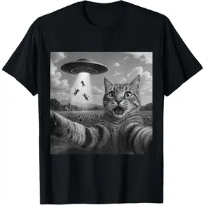 Alien Cat Selfie UFO Gifts Men Women Graphic Tees Funny Cat T-Shirt