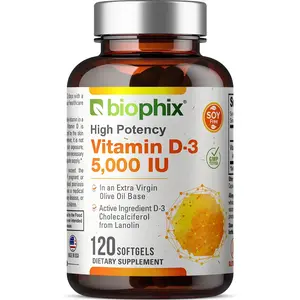 Biophix High Potency Vitamin D-3 5000 IU 120 Softgels in Extra Virgin Olive Oil Base for Women's Health & Immune Function Support