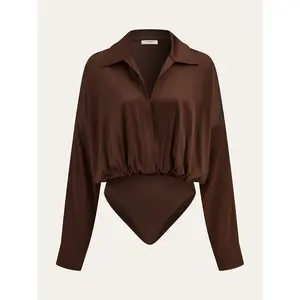 Satin Collared Long Sleeve Bodysuit