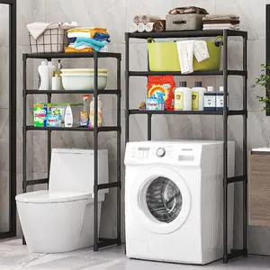 Compact Adjustable Metal Laundry Drying Rack / Washer & Toilet Storage Shelf, White Powder-Coated Room Organizer with Anti-Tip Bracket and Sturdy Construction