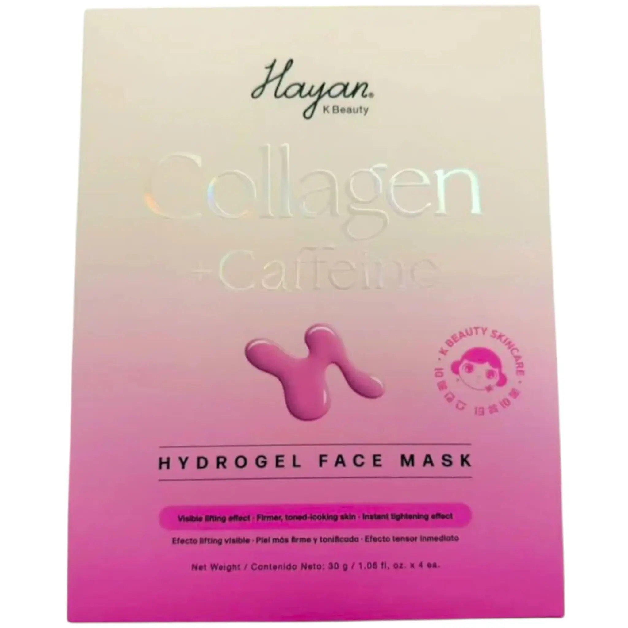 Mascarilla Facial Hidrogel con Collagen+Caffeine Hayan Cosmetics - Venta al por Mayor 4 Unidades (HAHYCOCA)