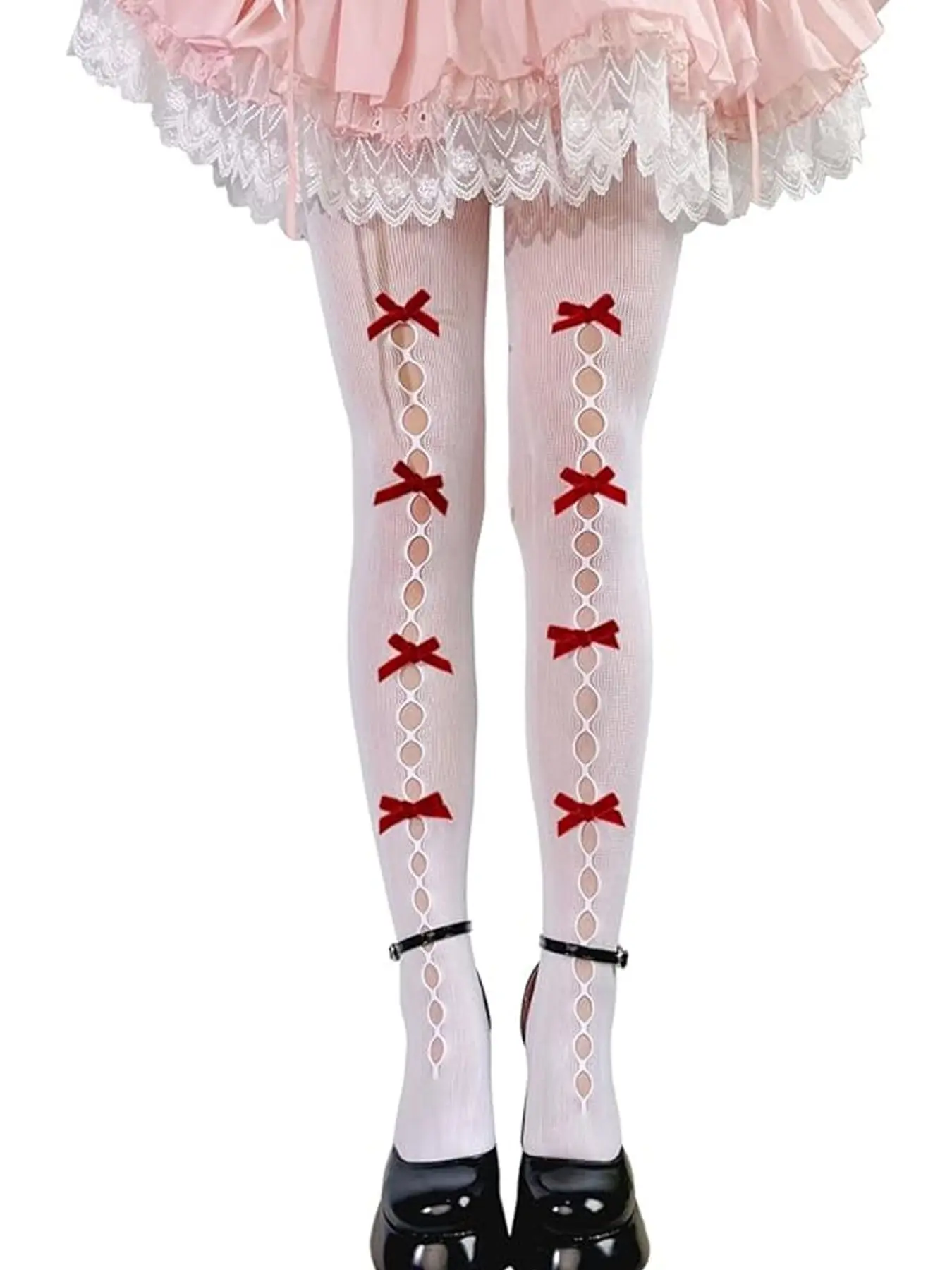 Womens Fishnet Tights with Bows Girly Feminine Lolita Fishnet Stockings 80S 90S Gothic Leggings