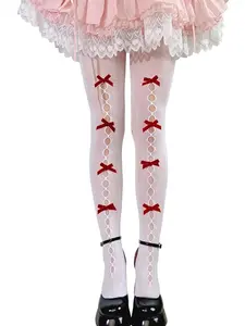 Womens Fishnet Tights with Bows Girly Lolita Fishnet Stockings 80S 90S Gothic Leggings