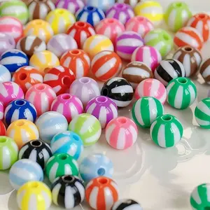 40pcs Random Mixed Color 12mm Acrylic Beads, Dual Tone Striped Round Beads, DIY Jewelry Making Supplies, Keychain, Phone Chain Accessories