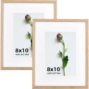 8x10 Picture Frame Set of 2, Solid Oak 8 by 10 Photo Frames with Plexiglass Display Picture 5x7 with Matte or 8x10 without mat, Tabletop or Wall Hanging Collage frame Wall Decor