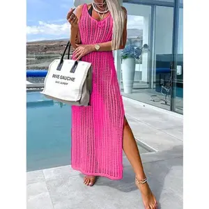 Openwork Slit Cutout Wide Strap Dress