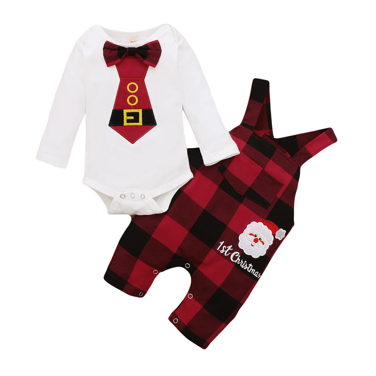 0-12M Newborn Infant Baby Boy My 1st Christmas Clothes Set 3M 6M 9M 12M Bow Rompers Plaid Jumpsuit Overalls Outfits