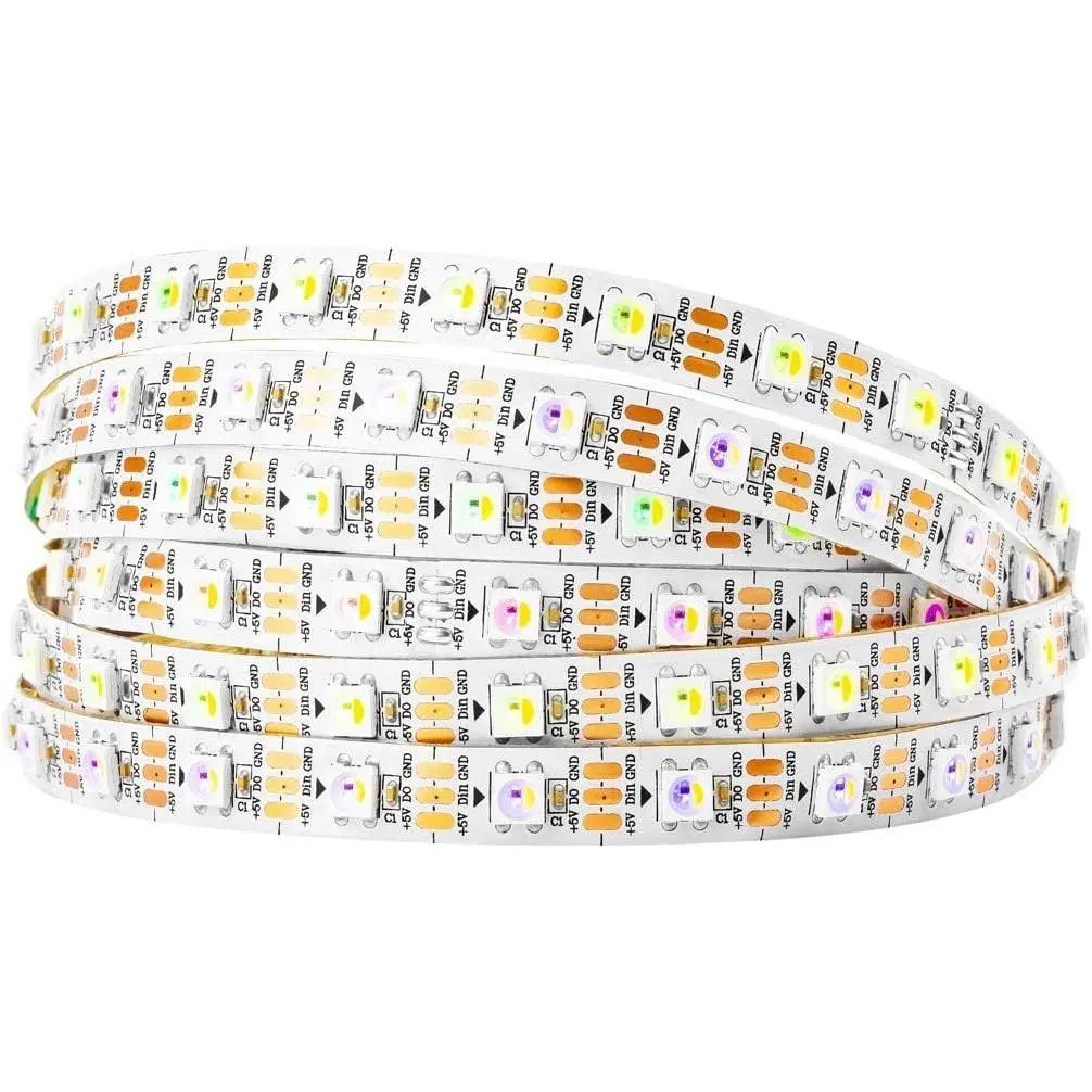 RGBW RGB+Cool White SK6812 (Similar WS2812B) 4 Colors in 1 LED Strip Individually Addressable 16.4ft 60Pixel/m 300LED Light Dream Color IP30 DC5V White PCB (No Adapter or Controller)