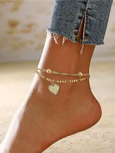 Fashion Letter B Initial Anklet for Women, Boho Style Jewelry, Boho Style Heart Design Anklet for Beach Party Vacation, Elegant All-match Fashion Accessories for Daily Wear