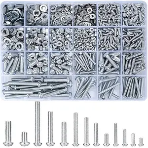 1080 Pcs Screws Bolts and Nuts Assortment Kit, Metric Machine Screws and Nuts and Flat Washers, M3/M4/M5/M6 Cross Slotted Round Head Bolts Sets (C)
