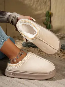 Women's New Style Plush Slippers, Solid Color, Soft Comfortable Lightweight Non-Slip Home Shoes, Fall Winter Indoor Outdoor Warm Boots