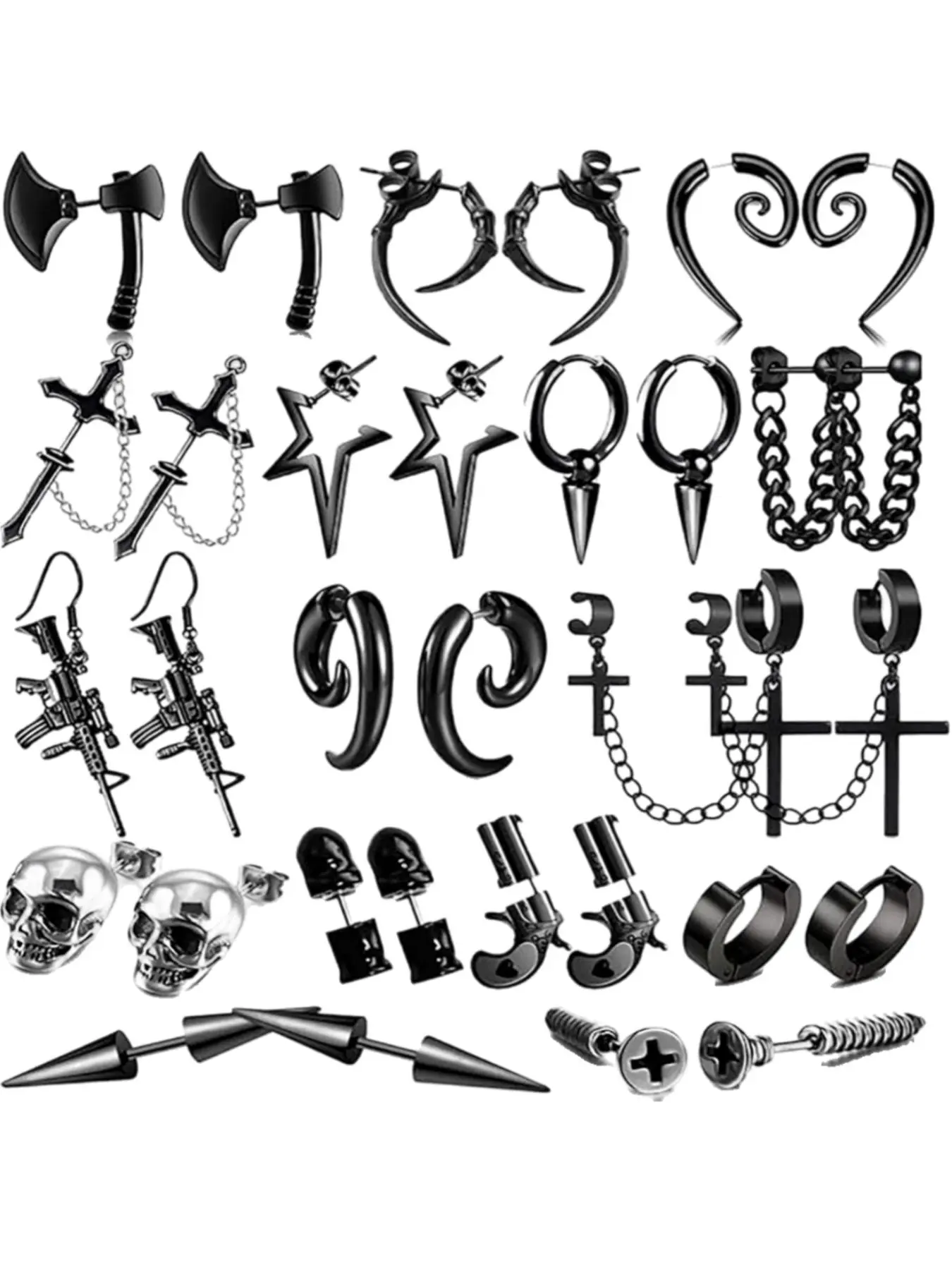 Punk Style Stainless Steel, Fashionable Earrings for Women & Men, Trendy All-match & Exquisite Jewelry for Birthday Gift, Stud Earring Jewelry, Earrings Set, Stud Earring Sets, Ear Studs