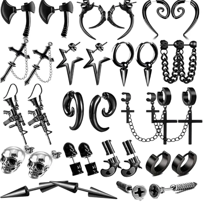 Punk Style Stainless Steel, Fashionable Earrings for Women & Men, Trendy All-match & Exquisite Jewelry for Birthday Gift, Stud Earring Jewelry, Earrings Set, Stud Earring Sets, Ear Studs