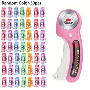 Random Color Sewing Clips with Rotary Cutter, 1 Set Including 20/50/100pcs Colorful Clips & 1 Count Rotary Cutter, Multipurpose Plastic Craft Crocheting Knitting Clips, Sewing Tools