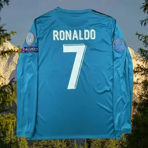 2017 2018 Away Retro Blue No.7 Ronaldo LongSleeved Soccer Jersey
