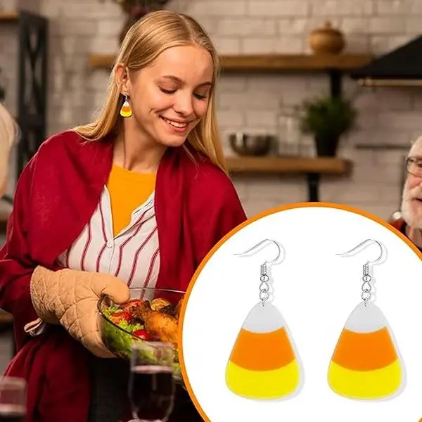 3D Acrylic Candy Corn Drop Earrings for Women, Lightweight 3-Color Costume Jewelry for Festive Halloween Parties, Three Colors