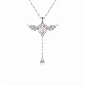Angel Necklace for Women, Heart Pendant Necklace with Movable Wings,  Fashion Versatile Elegant Jewelry, Party Daily Birthday Gift