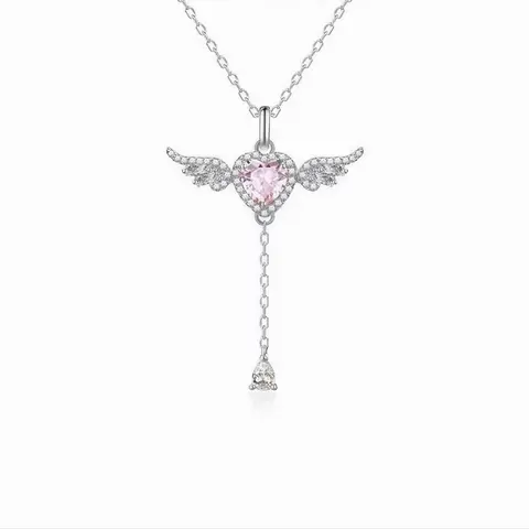 Angel Necklace for Women, Heart Pendant Necklace with Movable Wings,  Fashion Versatile Elegant Jewelry, Party Daily Birthday Gift