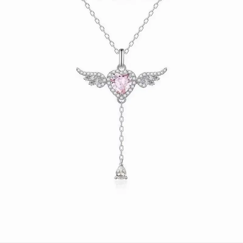 Angel Necklace for Women, Heart Pendant Necklace with Movable Wings, Fashion Versatile Elegant Jewelry, Party Daily Birthday Gift