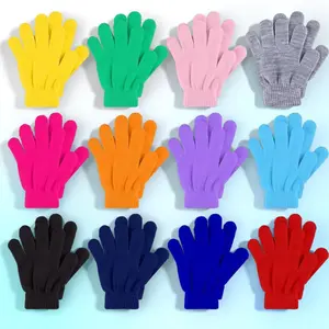 L-A25  12-Pair Kids Gloves Bulk Pack: Winter Toddler Gloves, Full Fingers Knit & Stretchy Warm Gloves for Boys and Girls