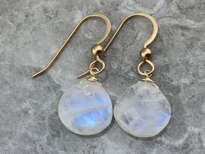 14K Solid Gold Rainbow Moonstone Earrings · Faceted Drop Design · Handmade Dangle Earrings · Gift for Her