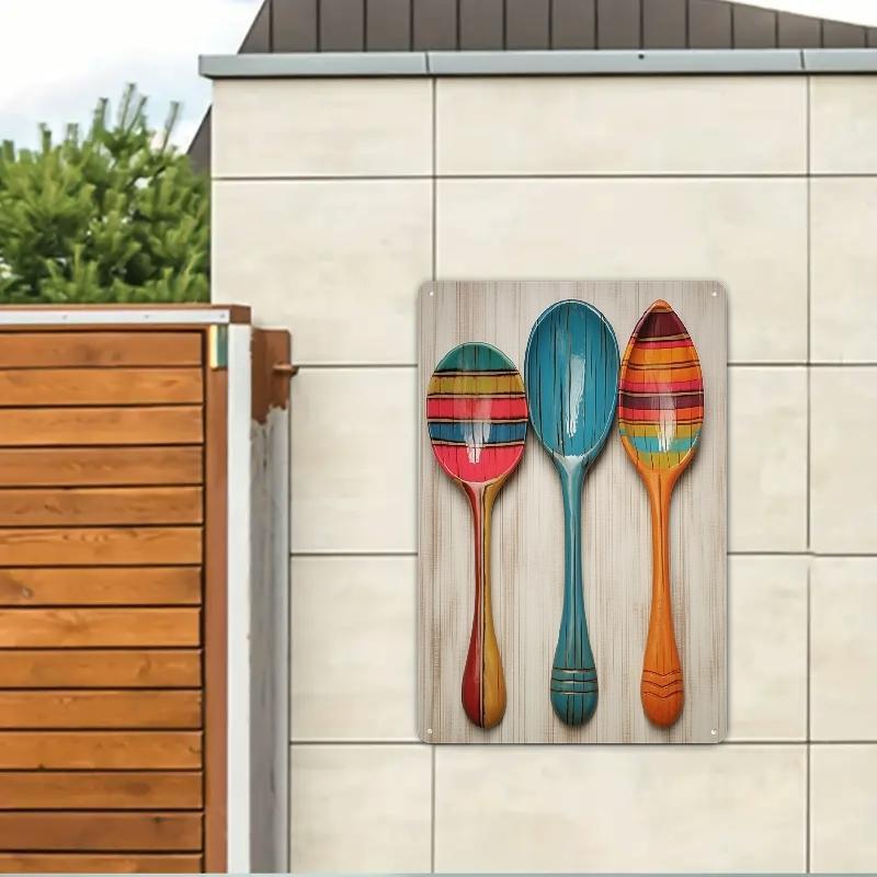 Wooden Spoon Pattern Metal Sign, Creative Spoon Wall Decor, Wall Art for Home Kitchen Dining Room Bar Coffee Shop