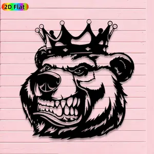 1pc Avant - Garde Bear with Crown Metal Wall Art, Avant - Garde Bear with Crown Statue Mural, Iron Craft, Perfect for Living Room, Garden, Zoo Corner Decor, Intricate Craftsmanship, Artistic Metalwork, Christmas Decor, Ideal Gift for Trend Seekers