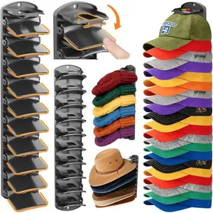 Spring Clip Hat Organizer Hold Storage 40 Caps for Baseball Caps(2-Pack) Wall Mount Closet & Door Hat Rack Holder Hanging Closet Install with Strong Adhesive or Screws.