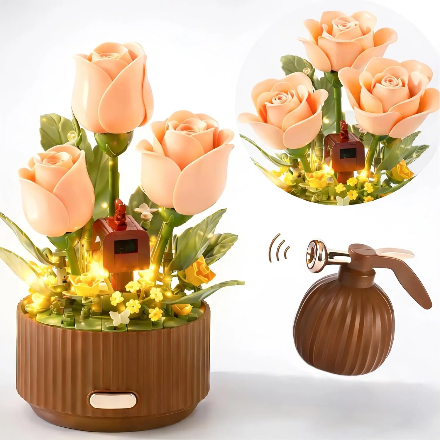 Magical Blooming Rose Model Building Blocks Set - Electric Moving Flower with Interactive Sound & LED Light, Ideal Mother's Day Gift for Mom, Women's Birthday Summer Present (Toys & Hobbies Classic Novelty Toy)