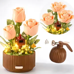 Magical Blooming Rose Building Set, Mothers Day Gifts for Mom - Electric Moving Flower Blocks with Interactive Sound & LED Light, Best Birthday for Women, Grandma, Wife Summer gift
