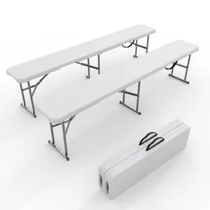 6 FT HDPE Folding Bench,Portable Camping Dining Seat with Metal Frame, Garden Soccer Multipurpose Entertaining Activities for in/Outdoor Party Garden Patio, White, 2 Pack