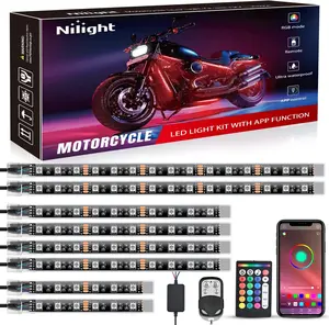 Nilight 8PCS Motorcycle RGB Led Light Kit Waterproof Multi Color Atmosphere Neon Accent Light APP and Remote Control Underbody Light Strips carinterior light interior lighting carcover light vision a interior ledlights custom led sea light