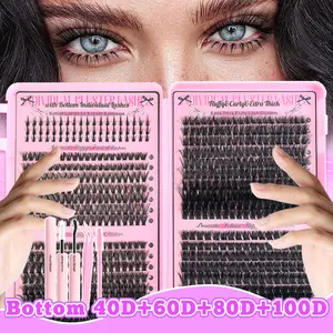 Bottom Lash Clusters Kits, Fluffy Eyelash Clusters 40D 60D 80D 10-16mm D Curl False Eyelash Extensions with Tweezers & Glue – Lashes for Beginners & Pros, Odor-Free & Non-Irritating, Easy Application, Fits Any Occasion