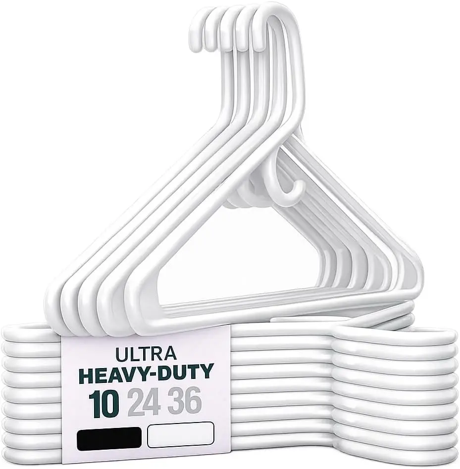 Ultra Heavy Duty Plastic Clothes Hangers – White Strong Durable Coat & Suit Hangers – Thick Plastic Closet Organizer Hangers (White, 10)