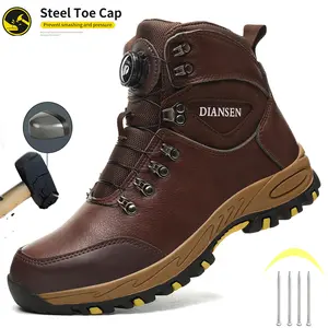 Rotary Buckle Safety Shoes Men Waterproof Work Boots Anti-smash Anti-puncture Protective Shoes Indestructible Steel Toe Boots Outdoor Sneaker Construction Work & Daily Wear