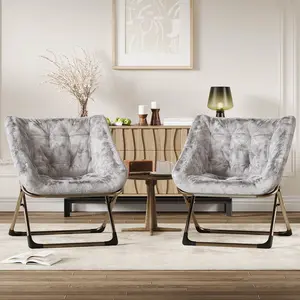 【GARVEE】Comfy Collapsible Saucer Chair – Soft Faux Fur Accent Seating, Sturdy Metal Frame, 300LB Capacity, No Assembly Needed, Perfect for Bedroom, Living Room, Dorm, Small Spaces – White or Grey