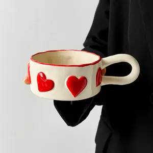 Nordic Style Heart Ceramic Mug, High-Quality Americano Coffee Cup, Creative Home Water Bottle, Holiday Gift, Birthday Present