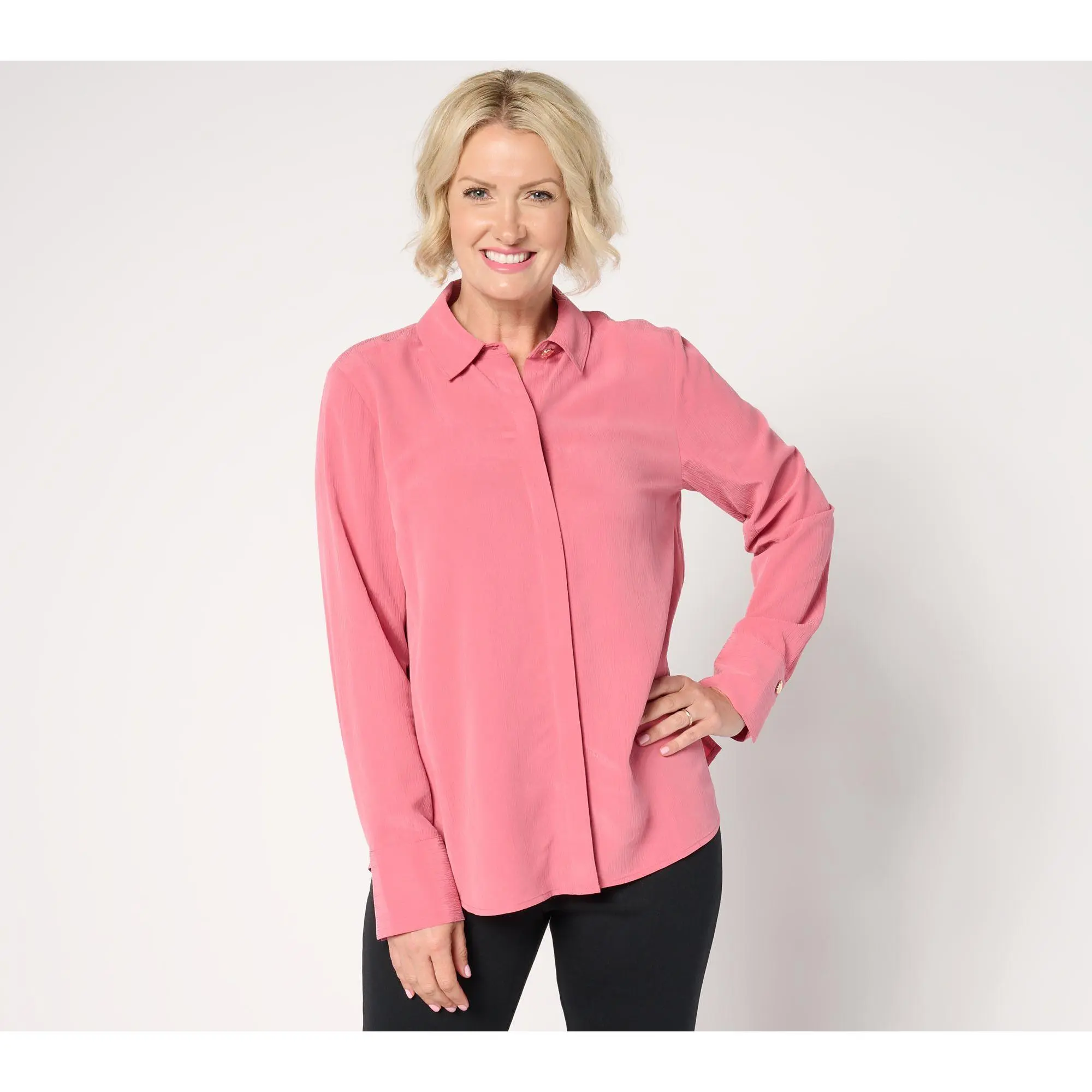 BEAUTIFUL by Lawrence Zarian Sanded Crinkle Satin Tunic Shirt
