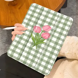 Yuxiang plaid double-sided pattern, with adjustable bracket and pen slot, foldable anti slip TPU protective cover, suitable for Samsung, iPad mini, iPad Air, iPad Pro/iPad 10th generation, 11th generation and other series of iPad protective covers